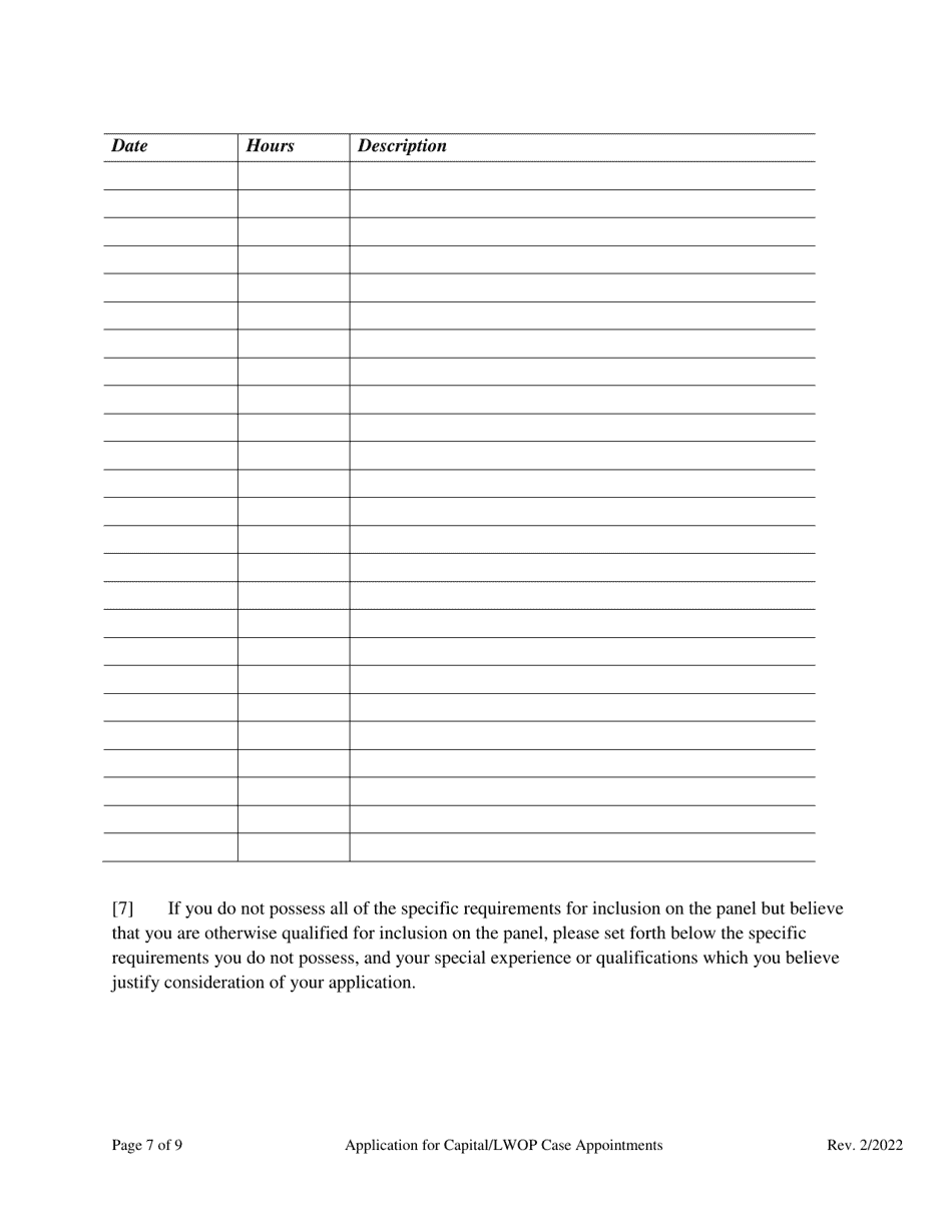 Application for Capital / Lwop Case Appointments - County of San Bernardino, California, Page 7