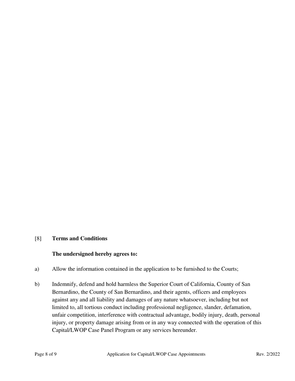 Application for Capital / Lwop Case Appointments - County of San Bernardino, California, Page 8