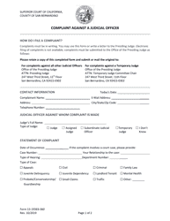 Document preview: Form 13-19363-360 Complaint Against a Judicial Officer - County of San Bernardino, California