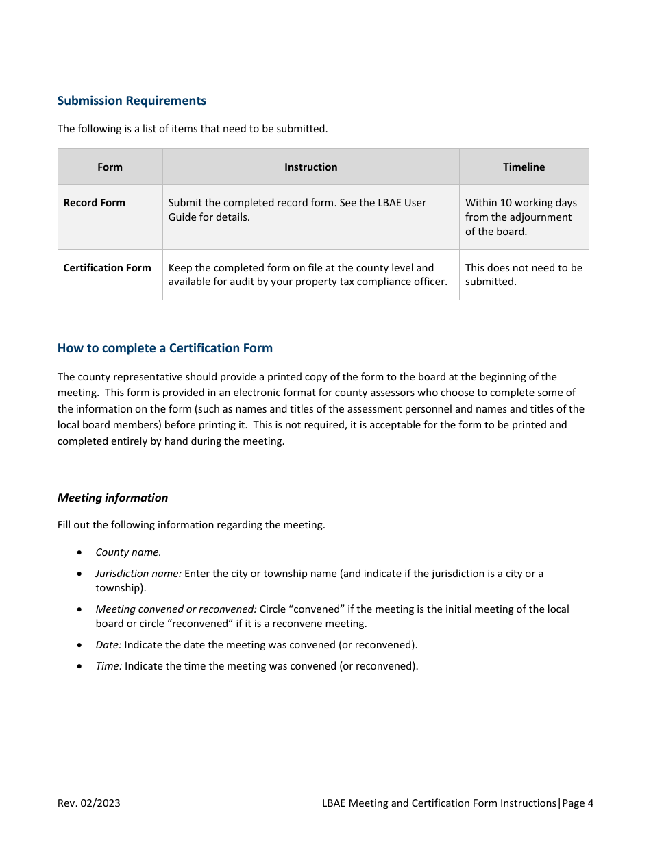 Local Board of Appeal and Equalization Meeting and Certification Form Instructions - Minnesota, Page 4