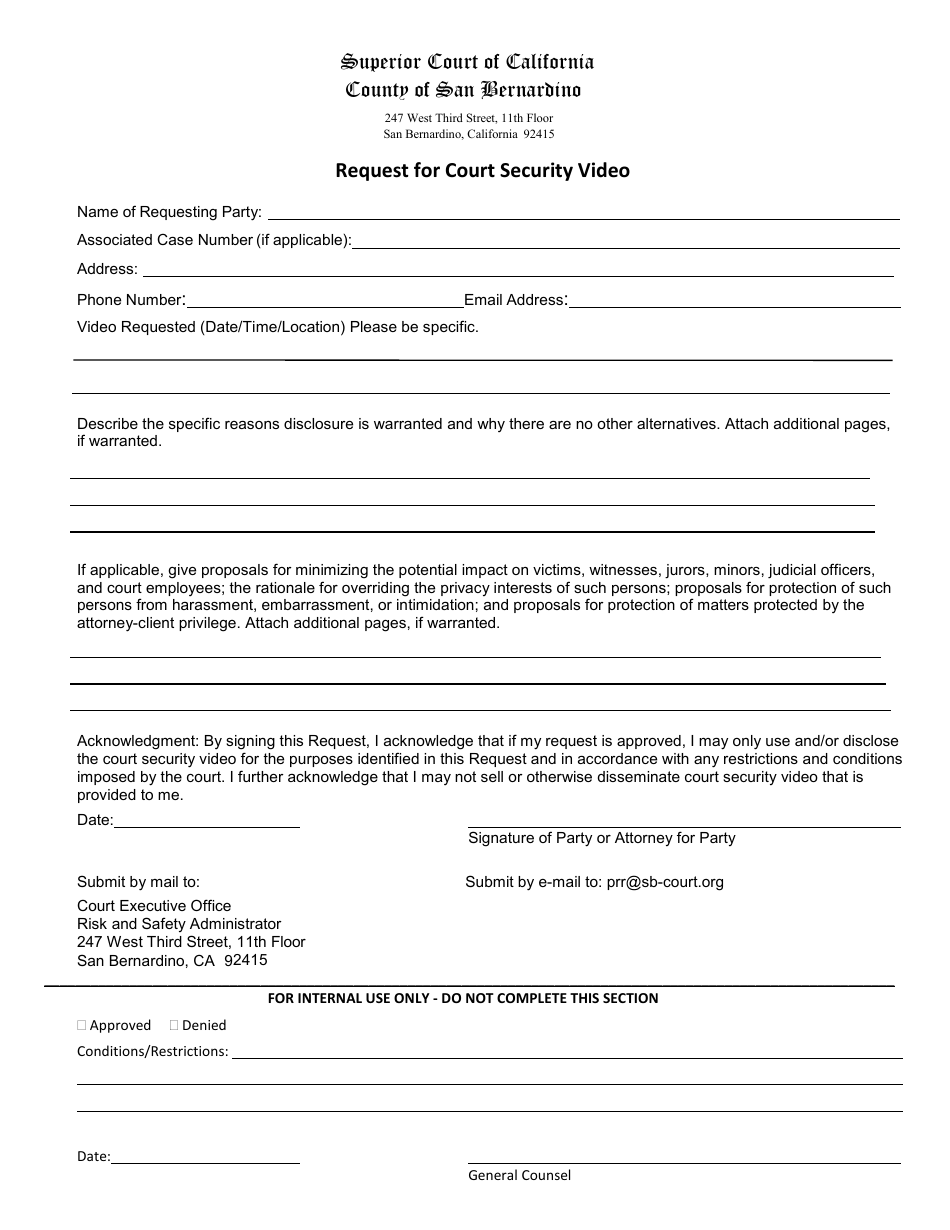 Request for Court Security Video - County of San Bernardino, California, Page 1