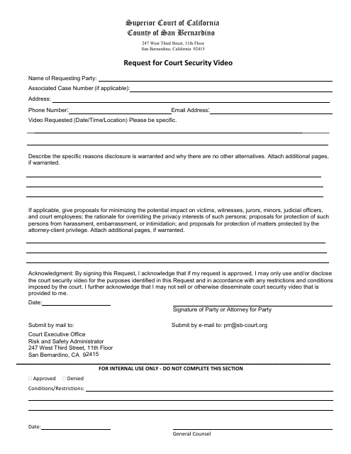 Request for Court Security Video - County of San Bernardino, California