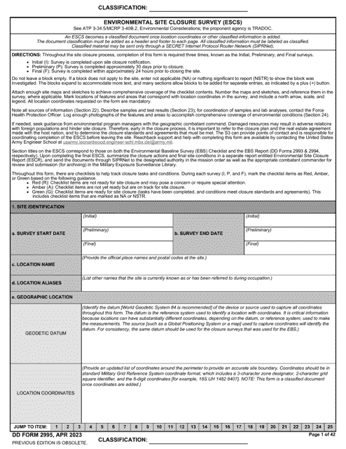 DD Form 2995 Environmental Site Closure Survey (Escs)