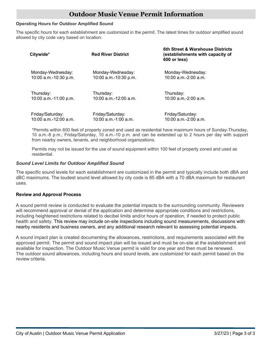 Outdoor Music Venue Permit Application - City of Austin, Texas, Page 3