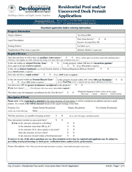 Document preview: Residential Pool and/or Uncovered Deck Permit Application - City of Austin, Texas