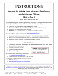 Form FOR201 Instructions - Judicial Review of Motor Vehicle Forfeiture for Alcohol Related Offenses - Minnesota