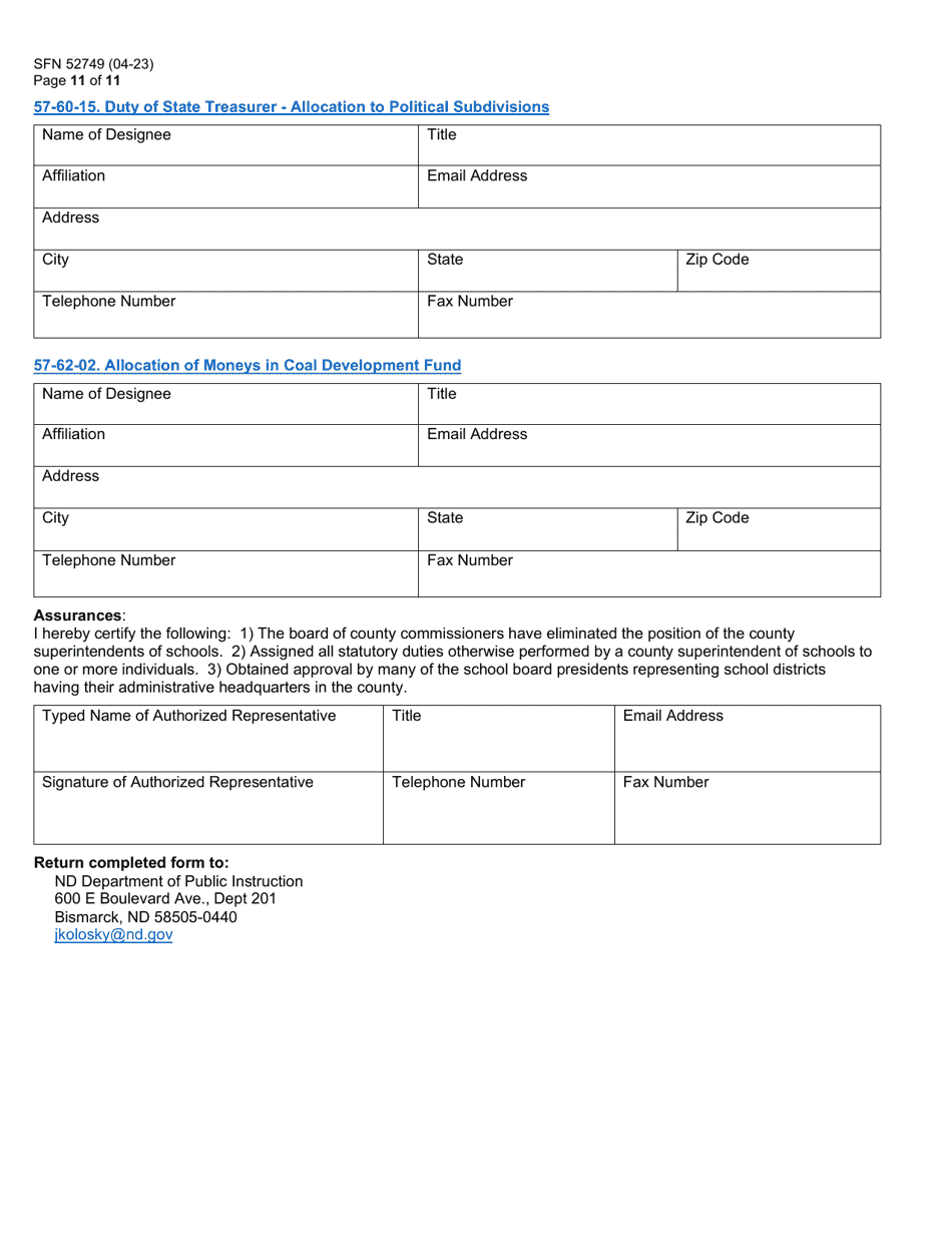 Form SFN52749 Assignment of Statutory Duties County Superintendent of Schools - North Dakota, Page 11