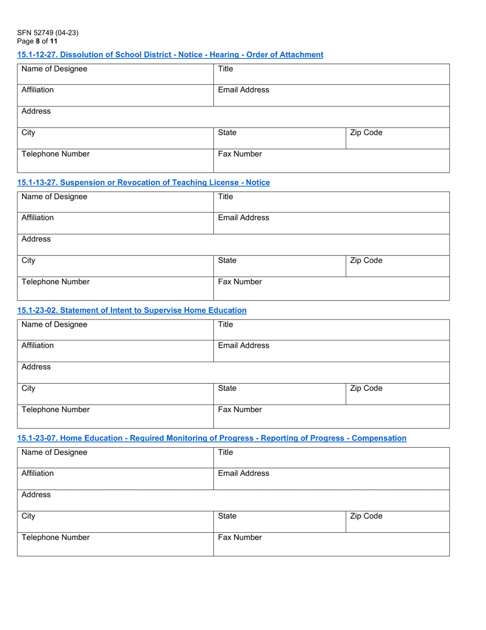Form SFN52749 Assignment of Statutory Duties County Superintendent of Schools - North Dakota, Page 8