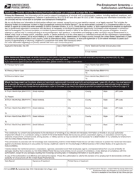 PS Form 2181-A Pre-employment Screening - Authorization and Release