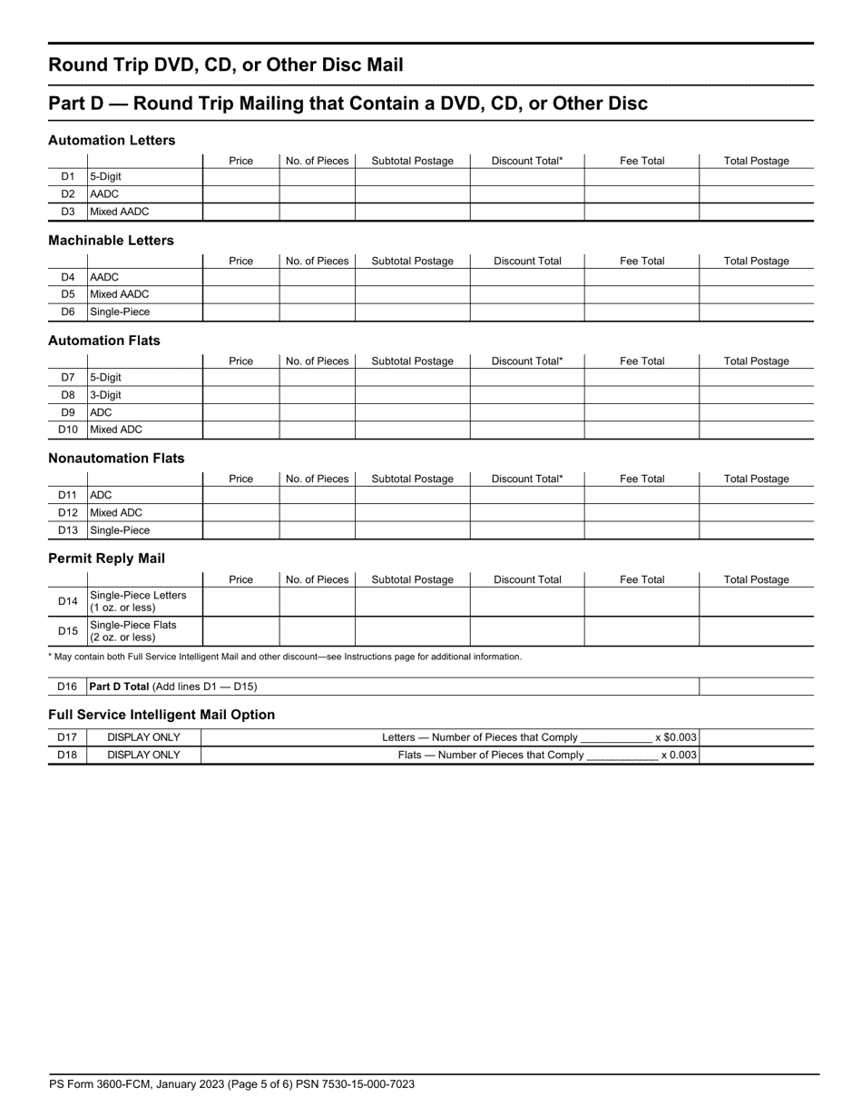 PS Form 3600FCM Download Printable PDF or Fill Online Postage