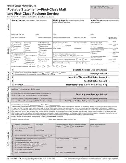 PS Form 3600-FCM  Printable Pdf
