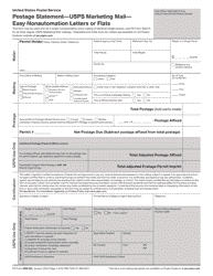 PS Form 3602-EZ Postage Statement - USPS Marketing Mail - Easy Nonautomation Letters, Cards, or Flats