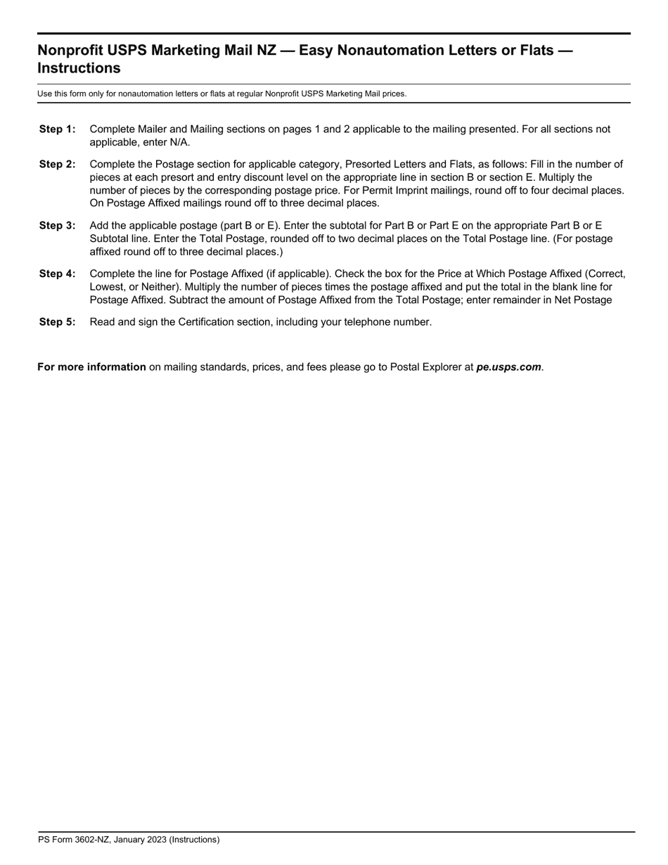 PS Form 3602-NZ Postage Statement - Nonprofit USPS Marketing Mail Easy - Nonautomation Letters or Flats, Page 3