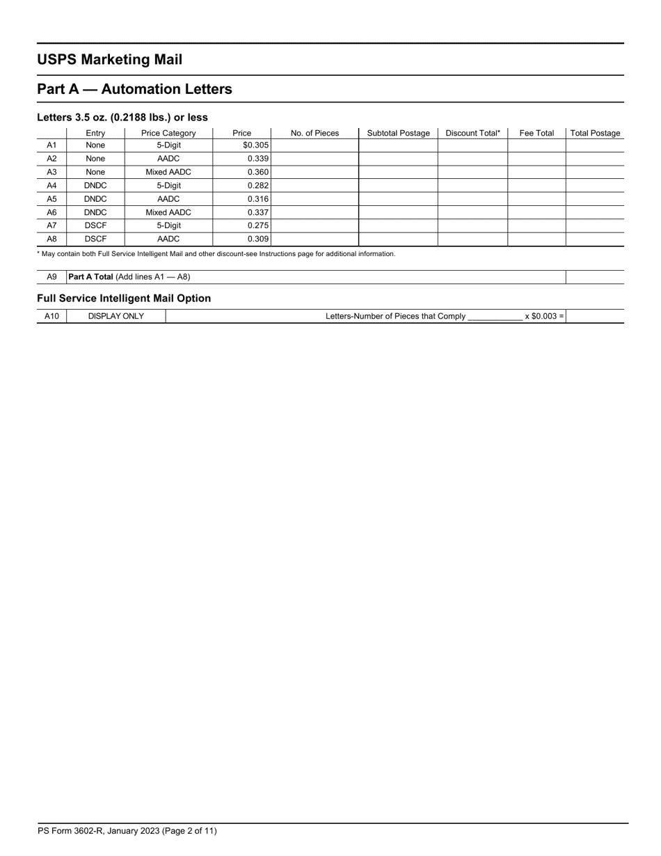 PS Form 3602-R Postage Statement - USPS Marketing Mail, Page 2