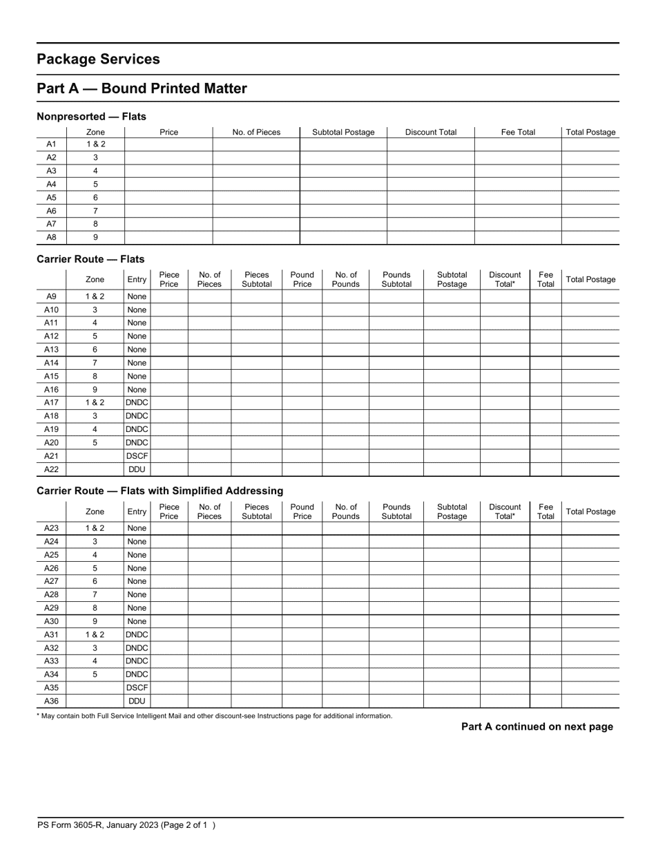 PS Form 3605-R Postage Statement - Package Services, Page 2