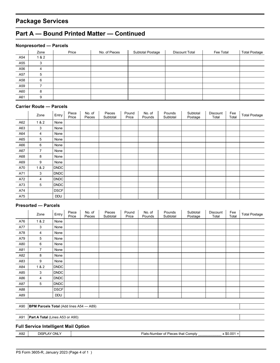 PS Form 3605-R Postage Statement - Package Services, Page 4