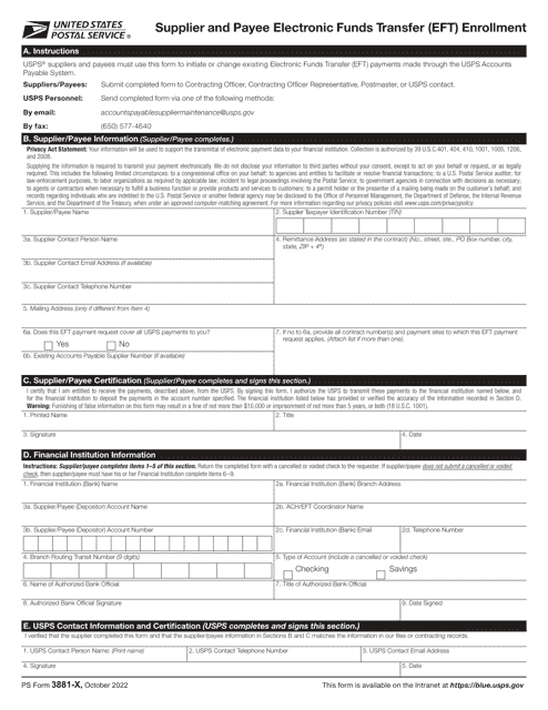 PS Form 3881-X  Printable Pdf