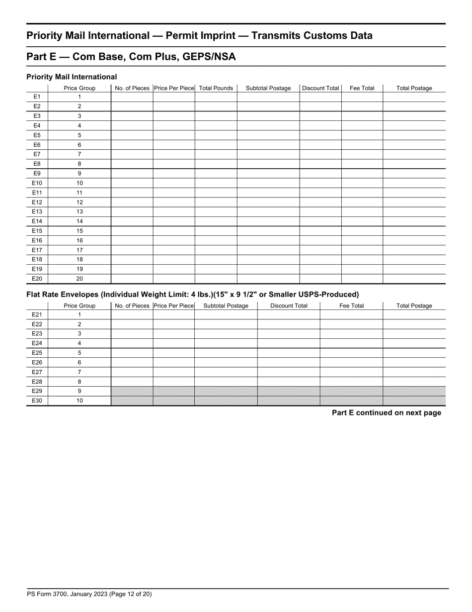 PS Form 3700 Postage Statement - International Mail, Page 12