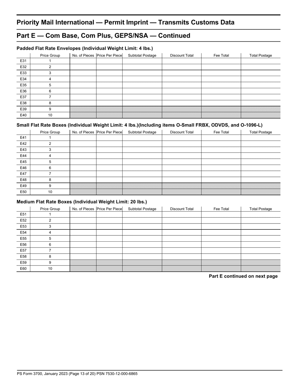 PS Form 3700 Postage Statement - International Mail, Page 13