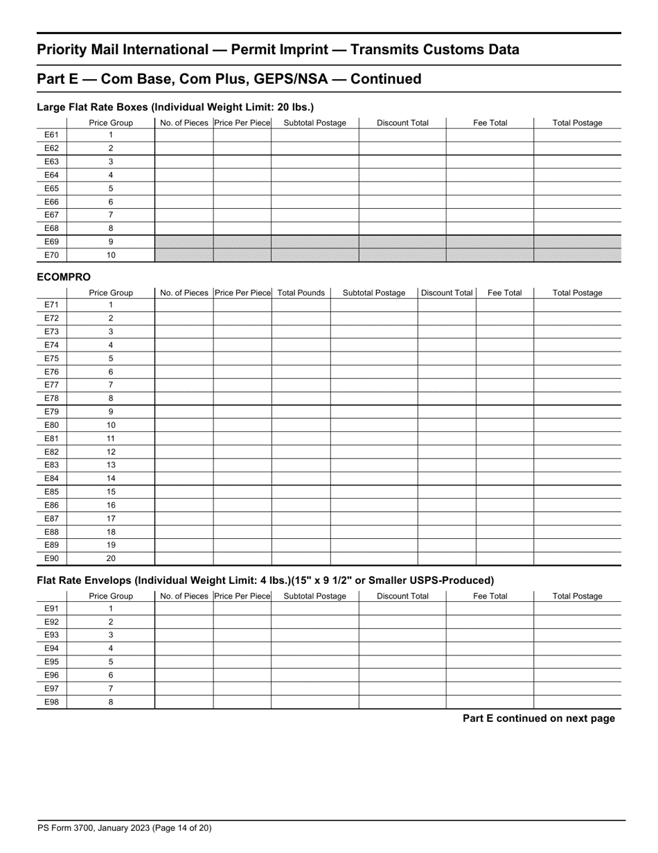 PS Form 3700 Postage Statement - International Mail, Page 14