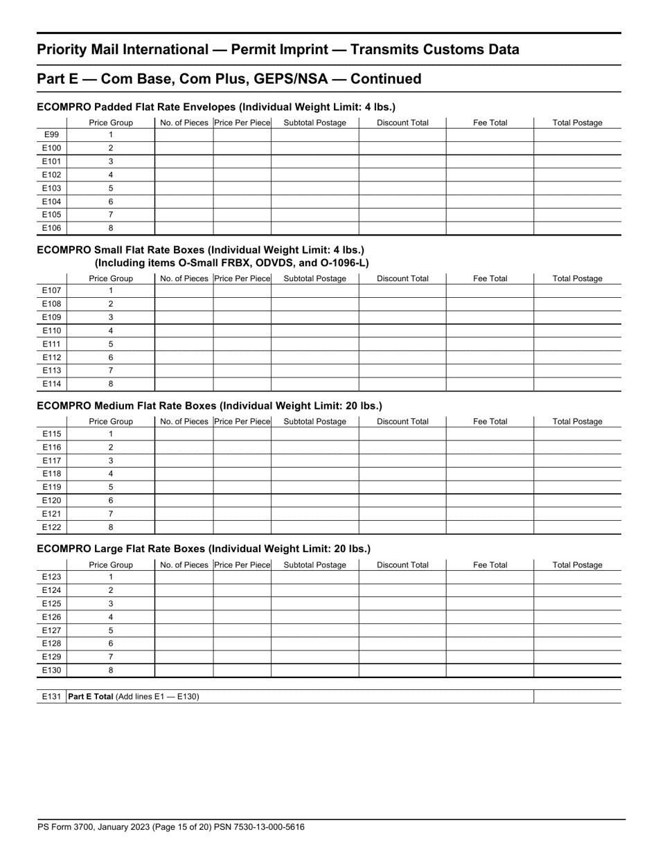 PS Form 3700 Postage Statement - International Mail, Page 15
