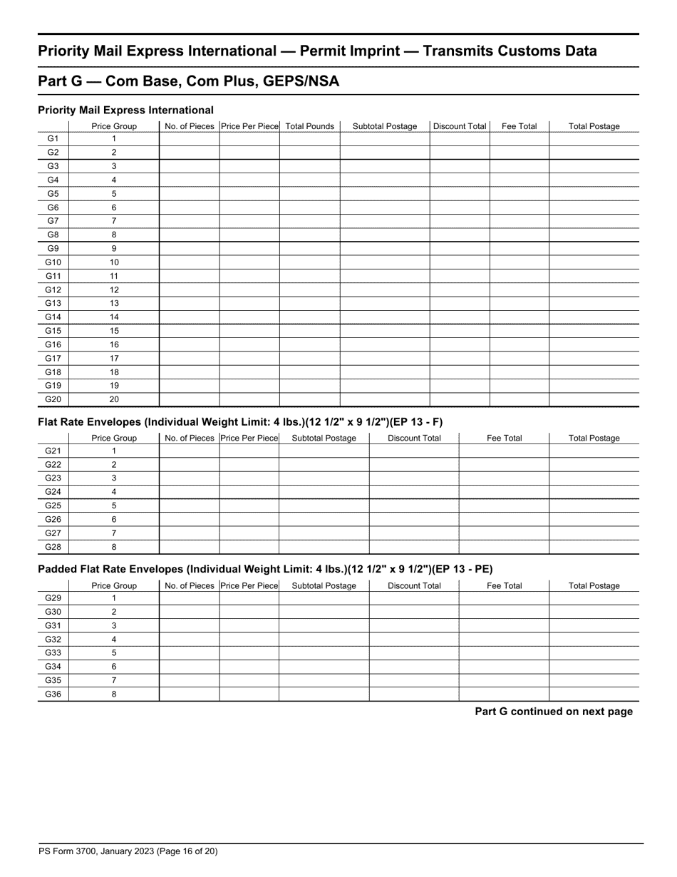 PS Form 3700 Postage Statement - International Mail, Page 16