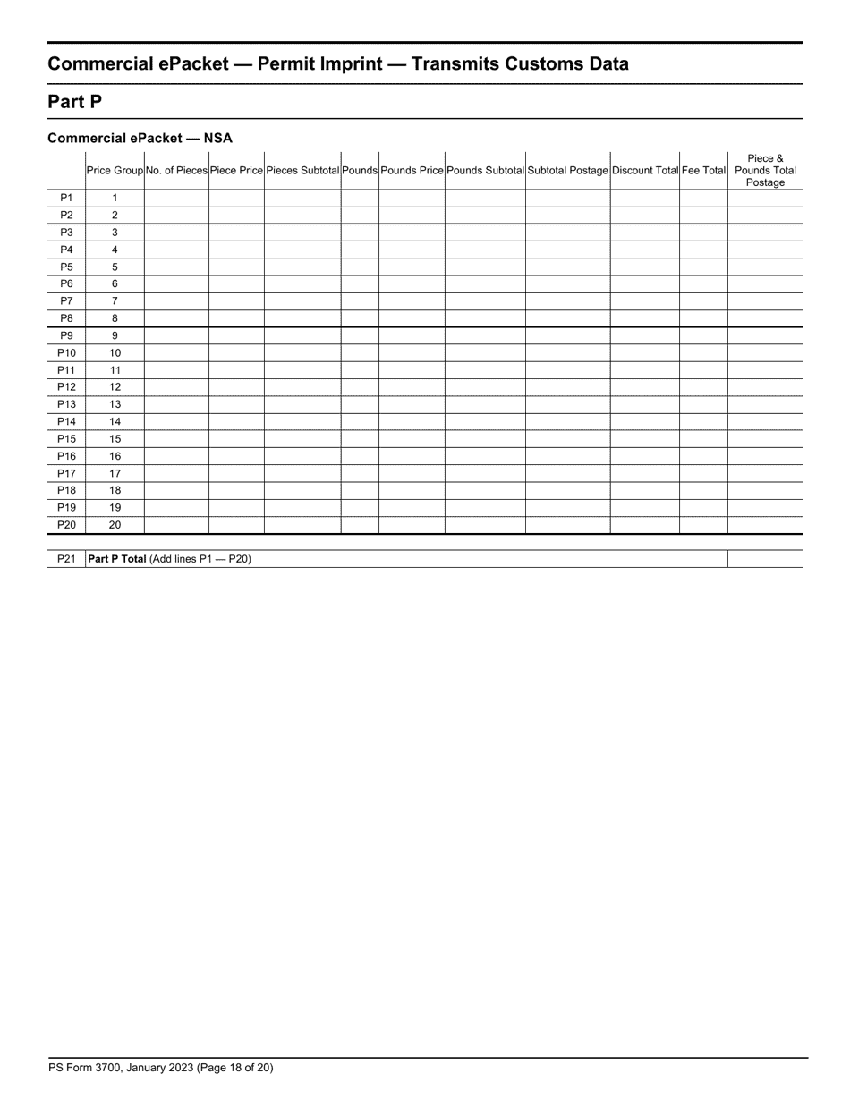 PS Form 3700 Postage Statement - International Mail, Page 18