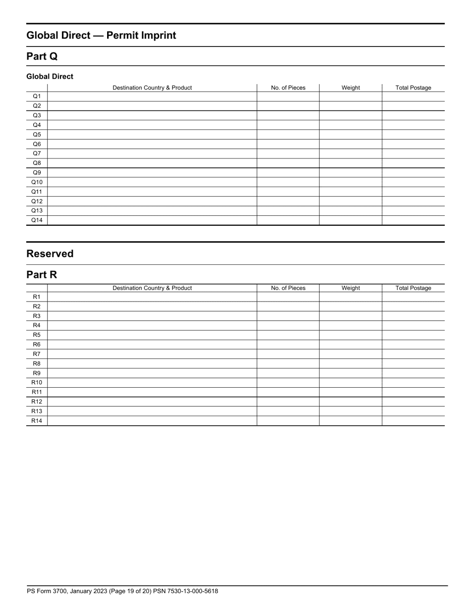PS Form 3700 Postage Statement - International Mail, Page 19