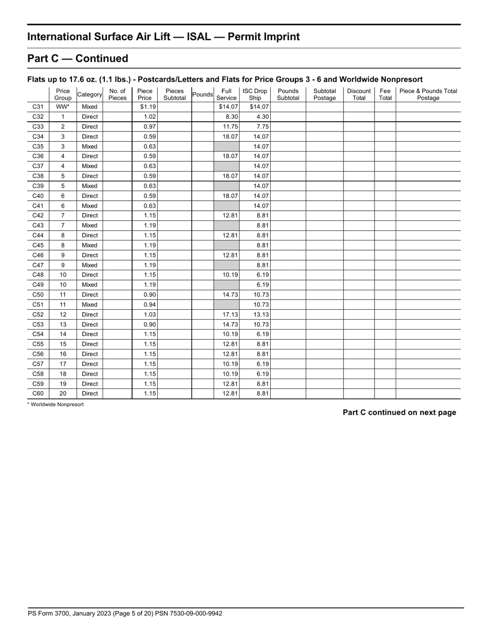 PS Form 3700 Postage Statement - International Mail, Page 5