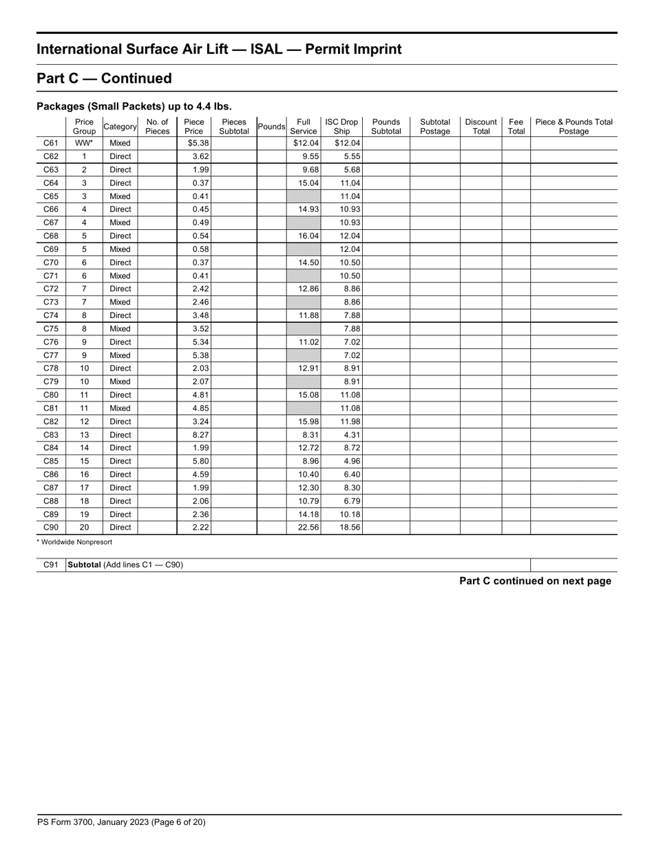 PS Form 3700 Postage Statement - International Mail, Page 6