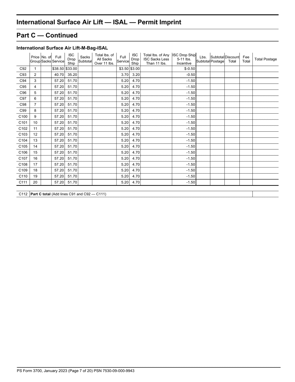 PS Form 3700 Postage Statement - International Mail, Page 7