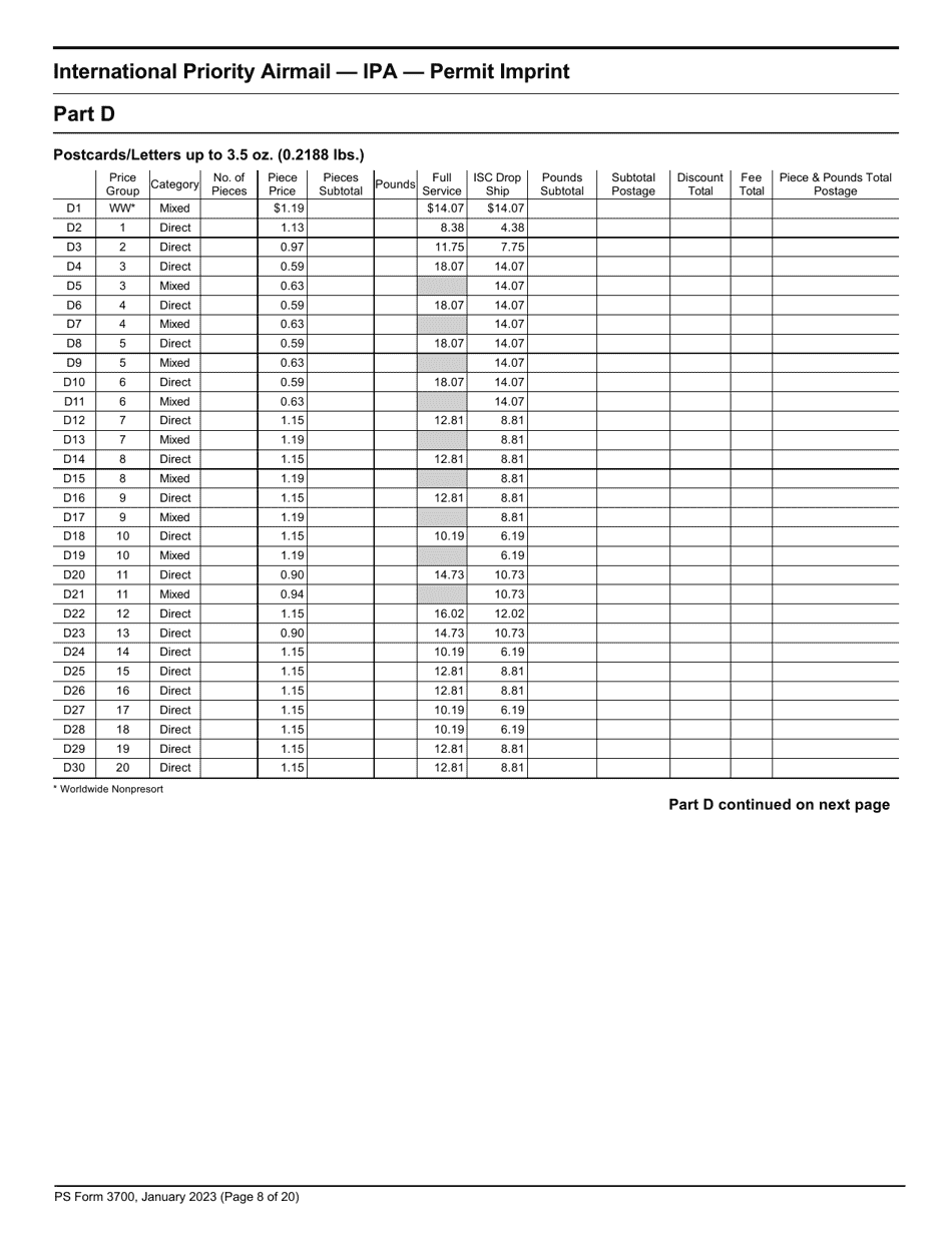 PS Form 3700 Postage Statement - International Mail, Page 8