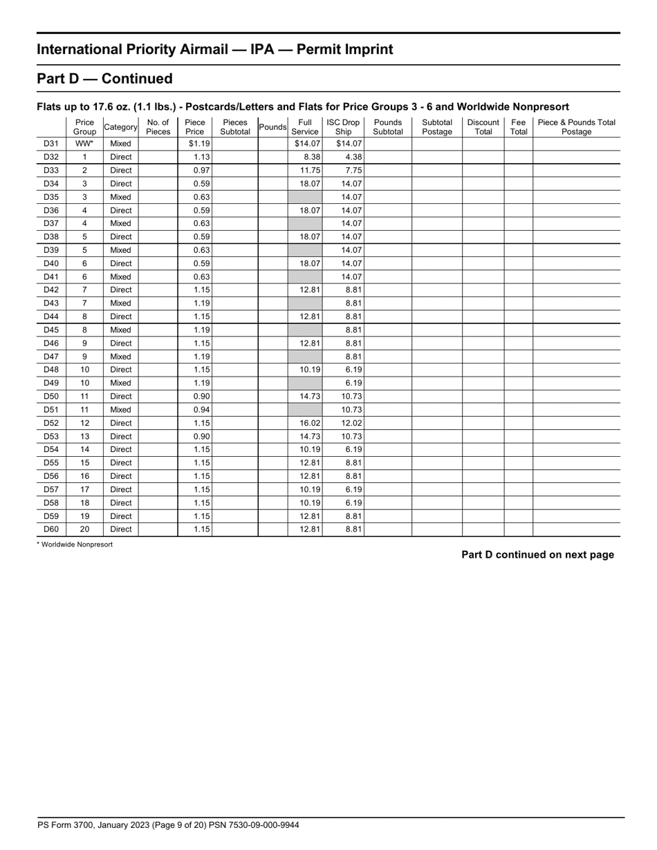 PS Form 3700 Postage Statement - International Mail, Page 9