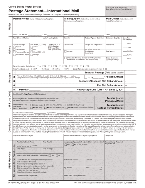 PS Form 3700  Printable Pdf