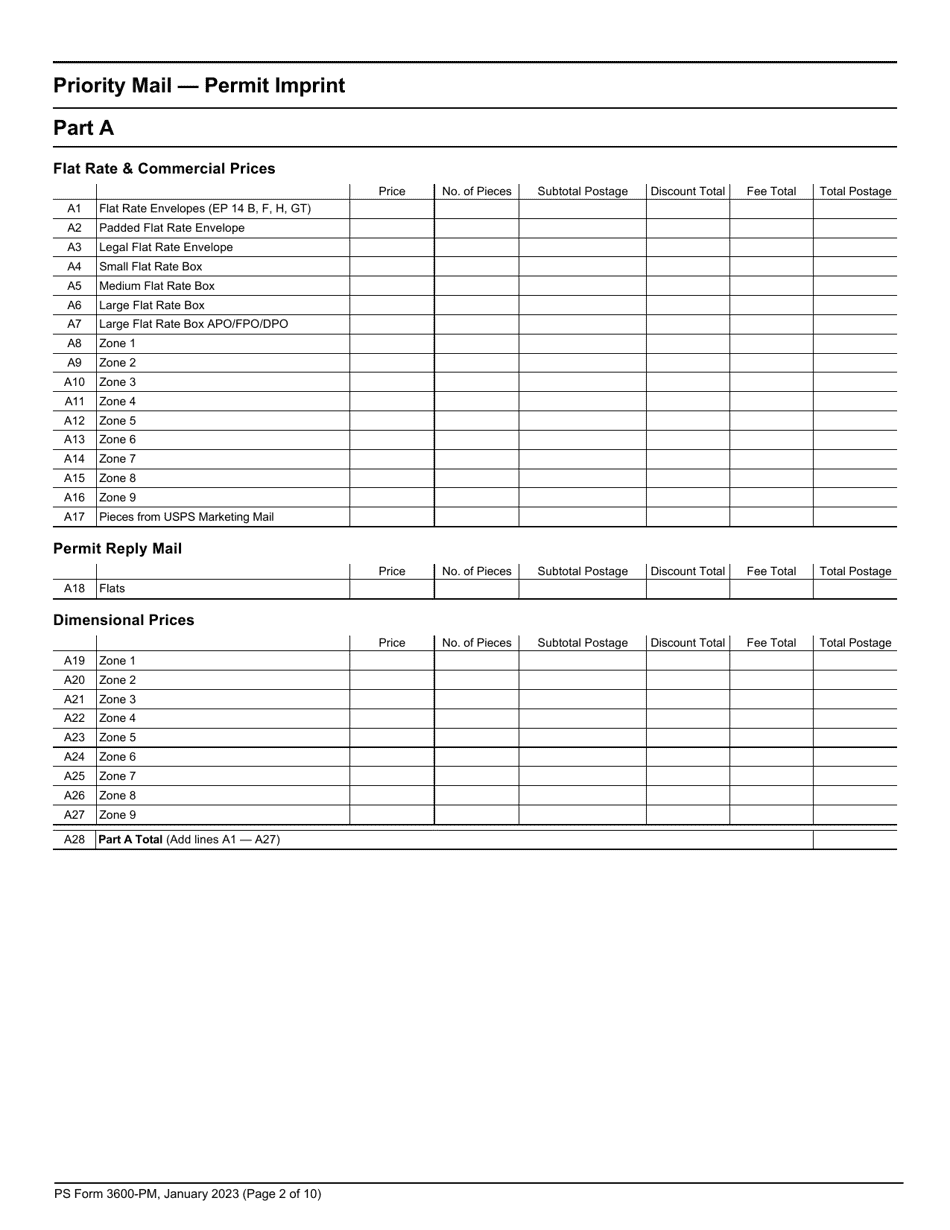 PS Form 3600-PM Postage Statement - Priority Mail - Permit Imprint, Page 2