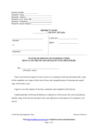 Document preview: Waiver of Service of Summons Under Rule 4.1 of the Nevada Rules of Civil Procedure - Nevada