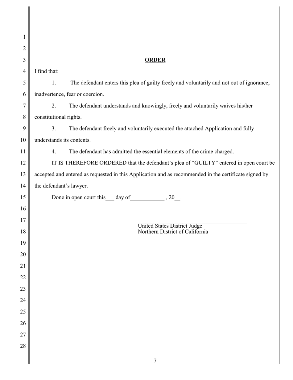 Application for Permission to Enter Plea of Guilty and Order Accepting Plea - California, Page 7