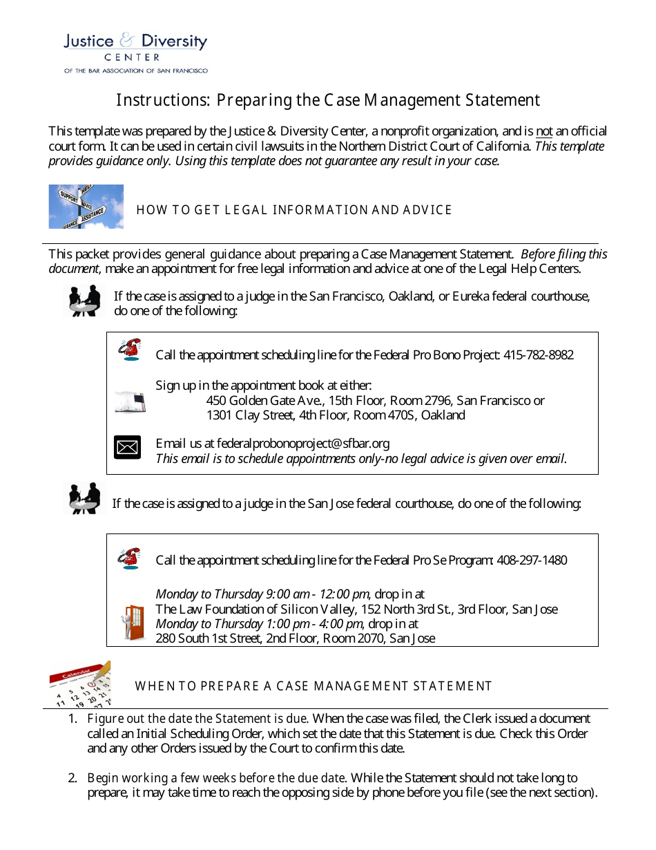 Case Management Statement - California, Page 1