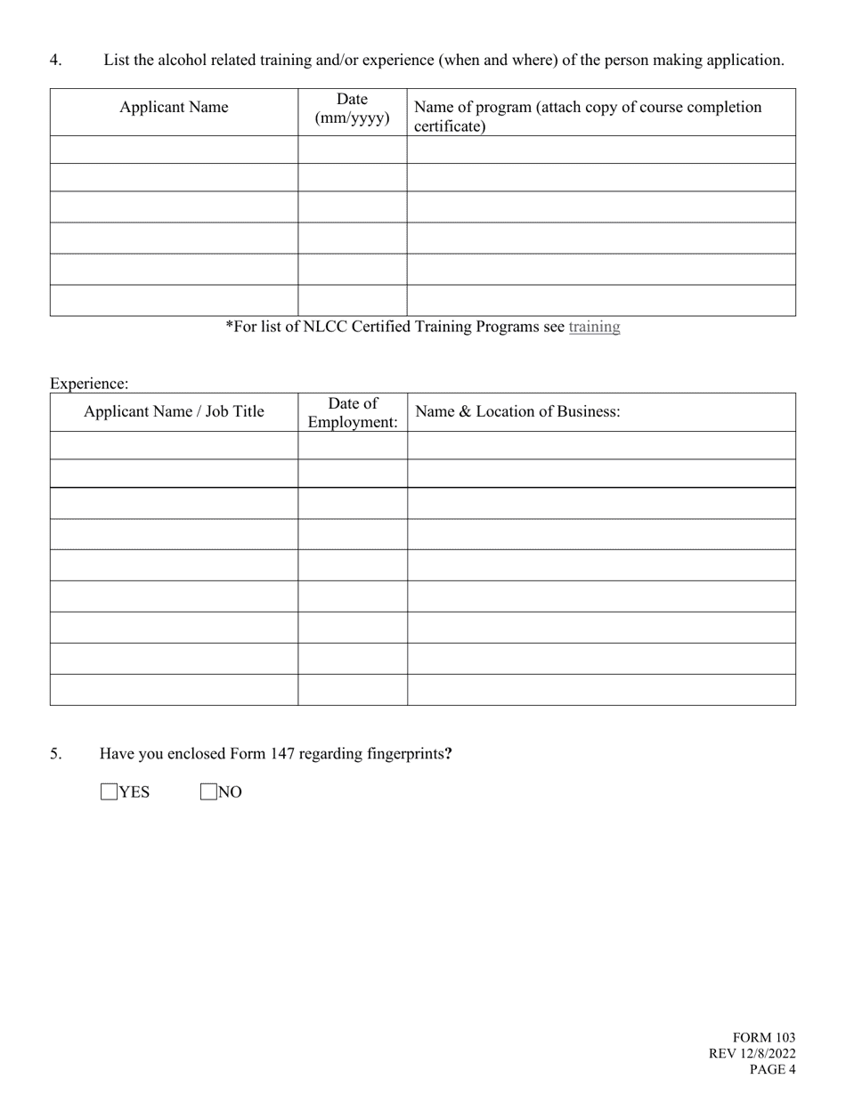 Form 103 Manager Application - Nebraska, Page 4