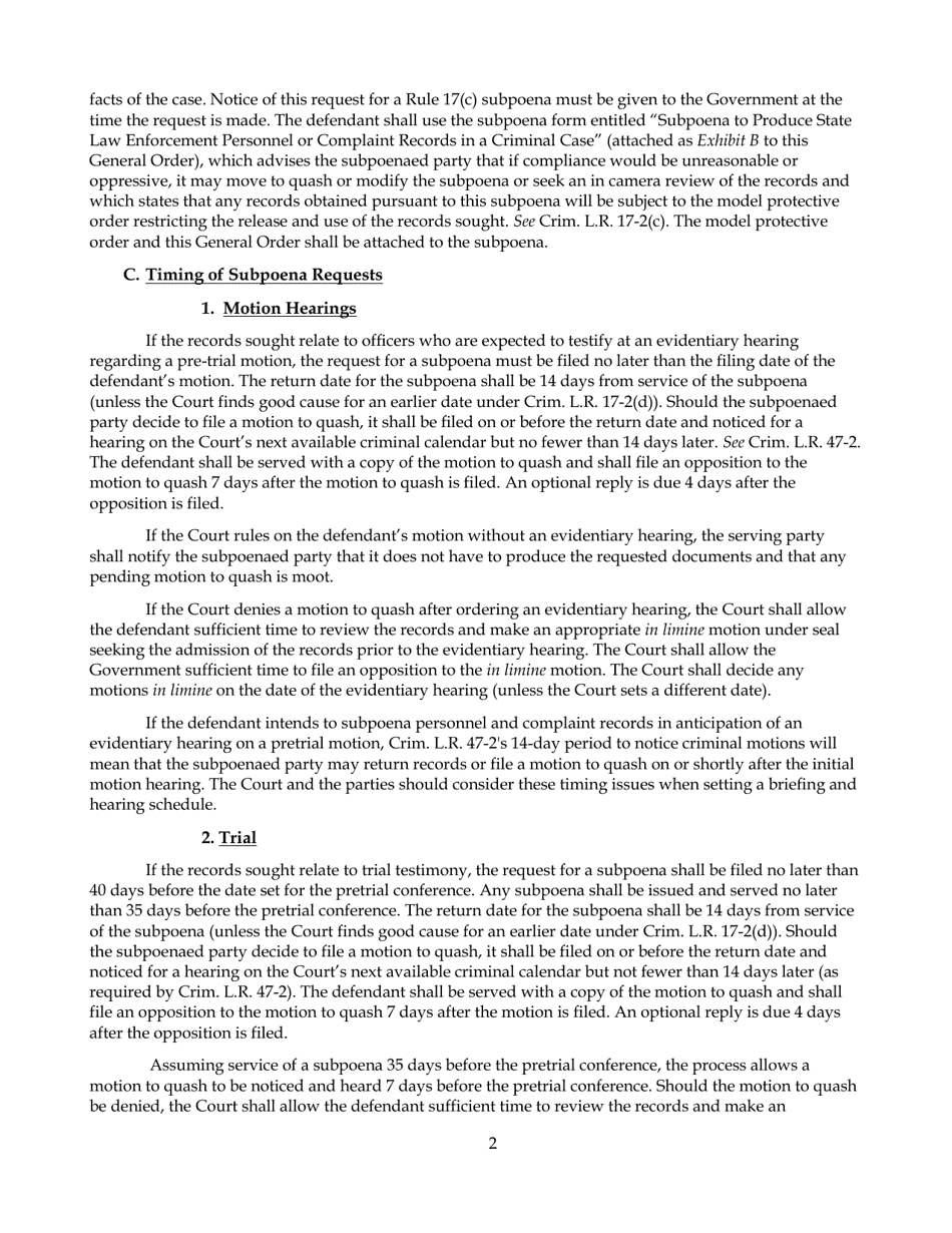 Form CAND89C Subpoena to Produce State Law Enforcement Personnel or Complaint Records in a Criminal Case - California, Page 6