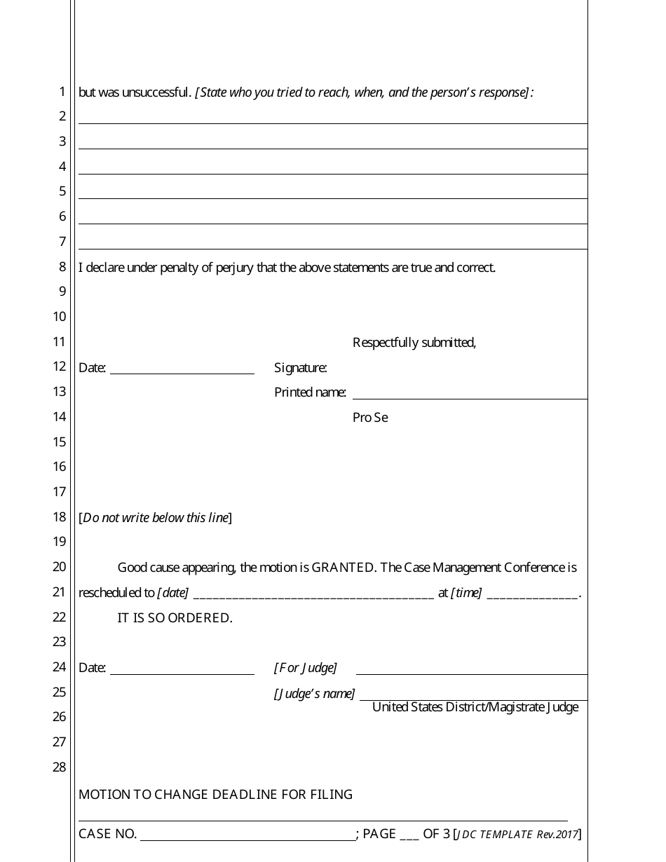 Administrative Motion and [proposed] Order to Change Deadline for Filing - California, Page 6