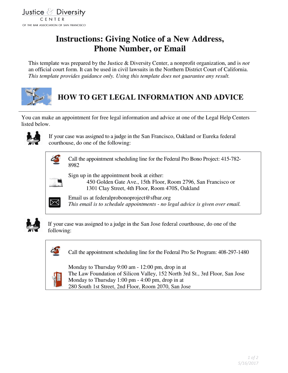 Notice of Change of Address, Phone Number, or Email - California, Page 1