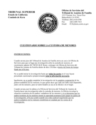Document preview: Cuestionario Sobre La Custodia De Menores - Kern County, California (Spanish)