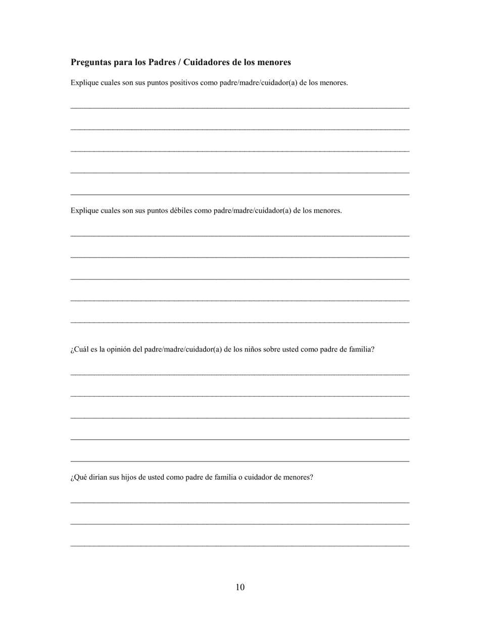 Cuestionario Sobre La Custodia De Menores - Kern County, California (Spanish), Page 10