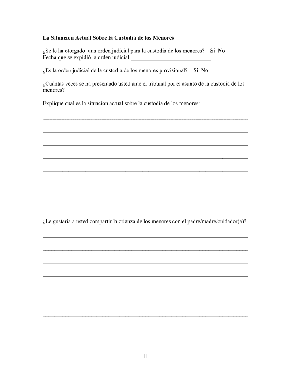Cuestionario Sobre La Custodia De Menores - Kern County, California (Spanish), Page 11