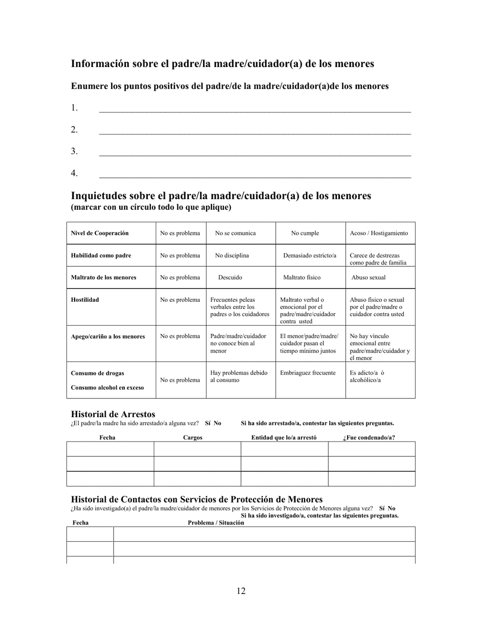 Cuestionario Sobre La Custodia De Menores - Kern County, California (Spanish), Page 12