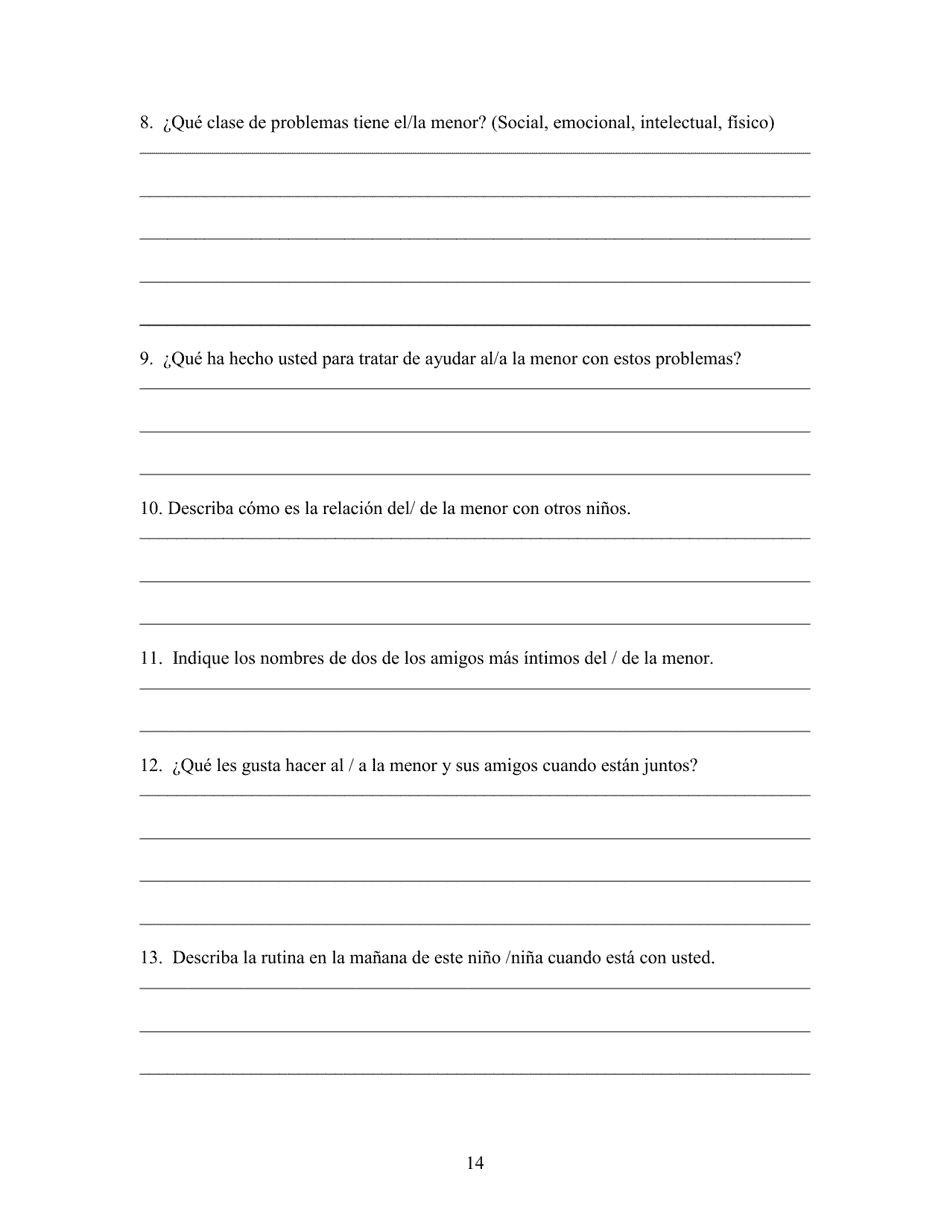 Cuestionario Sobre La Custodia De Menores - Kern County, California (Spanish), Page 14