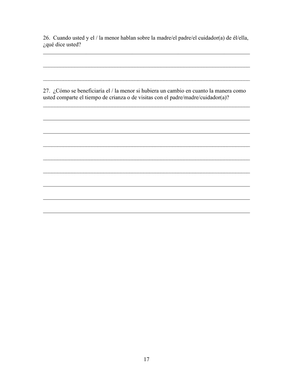 Cuestionario Sobre La Custodia De Menores - Kern County, California (Spanish), Page 17