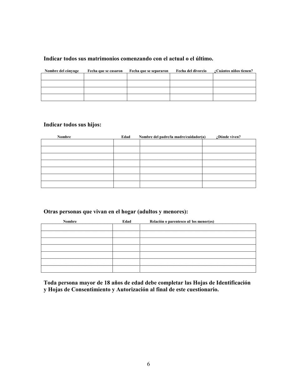Cuestionario Sobre La Custodia De Menores - Kern County, California (Spanish), Page 6