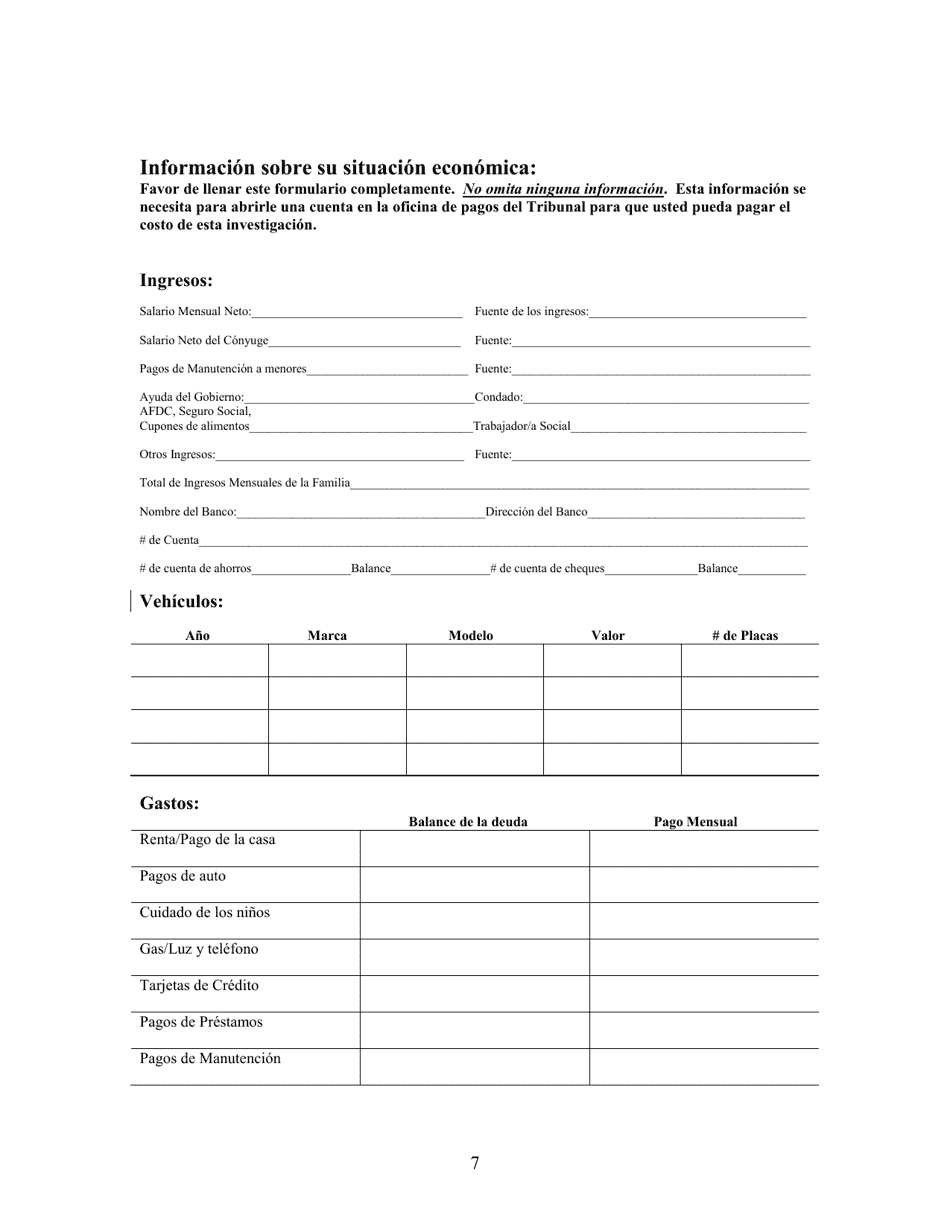 Cuestionario Sobre La Custodia De Menores - Kern County, California (Spanish), Page 7